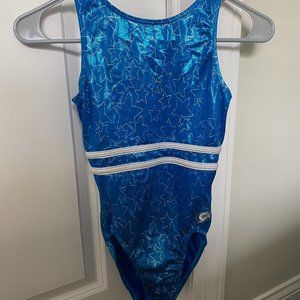 GK Elite Gymnastics Leotard (Blue with stars, Adult Small)
